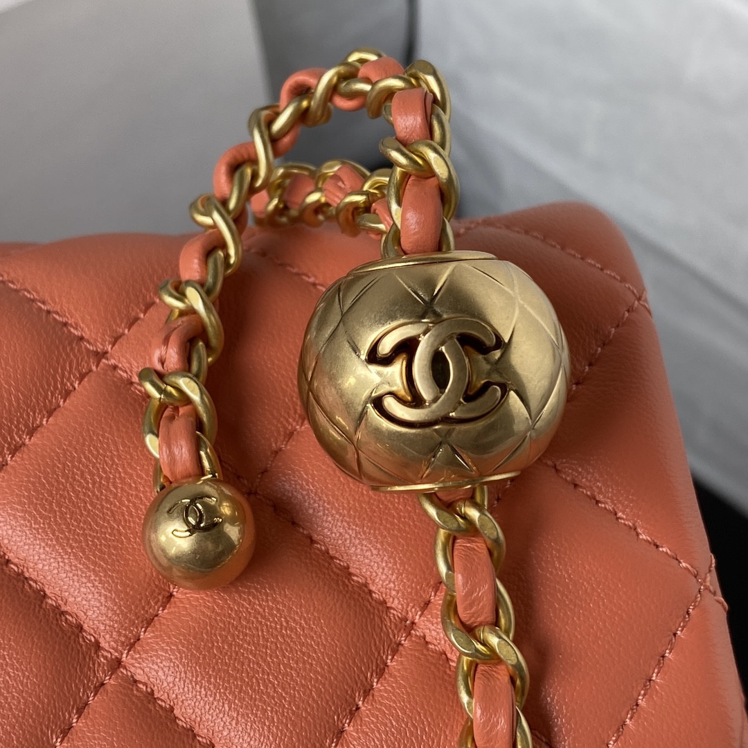 CHANEL MINI FLAP BAG SHINY CALFSKIN & Gold-Tone METAL ORANGE 5.3 × 6.6 × 3.1 in