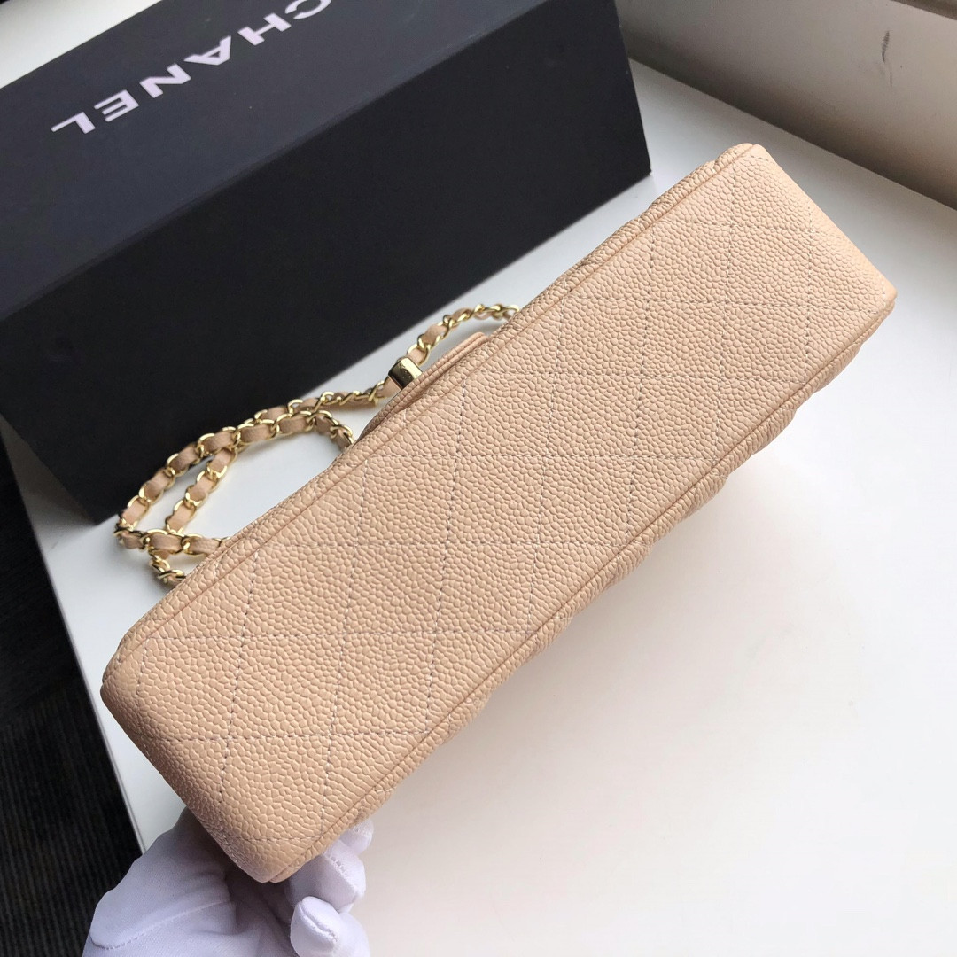 CHANEL CLASSIC HANDBAG GRAINED CALFSKIN & Gold-TONE METAL COFFEE 6 × 9.9 × 2.5 in