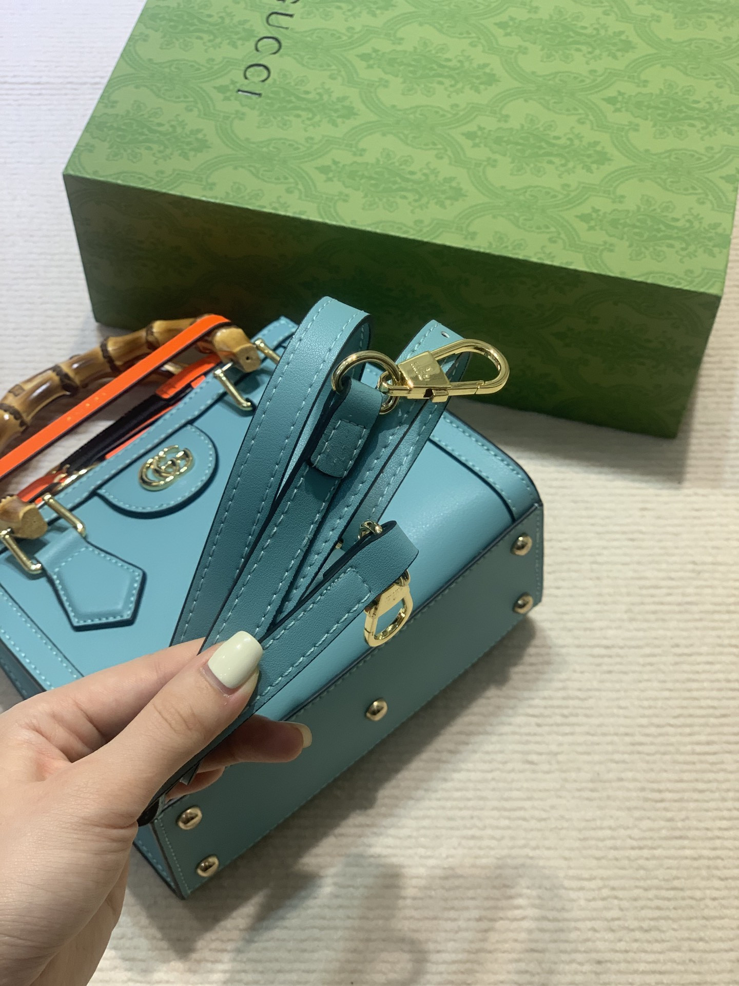 GUCCI DIANA MINI TOTE BAG Blue 20W x 16H x 10D CM