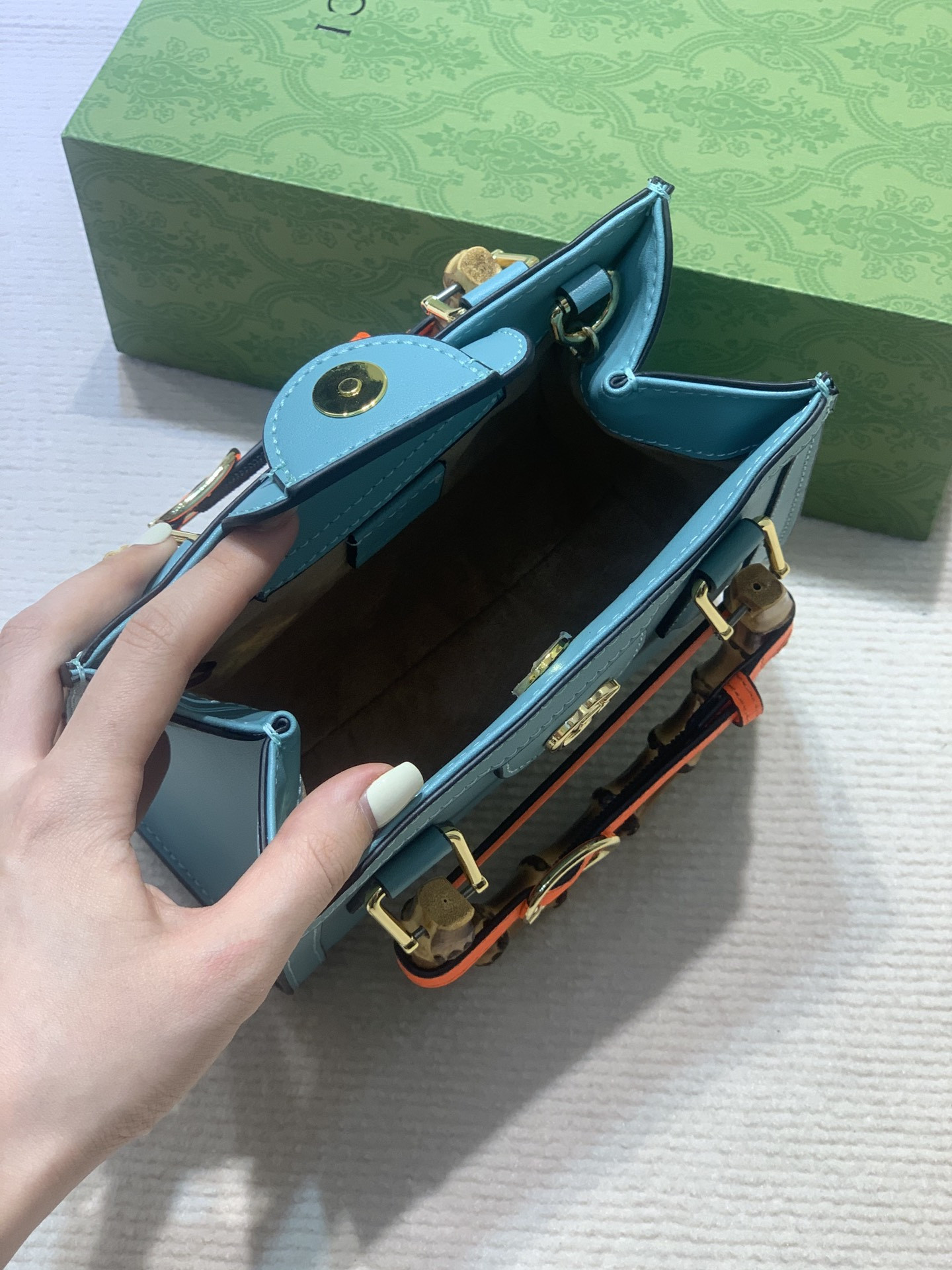 GUCCI DIANA MINI TOTE BAG Blue 20W x 16H x 10D CM