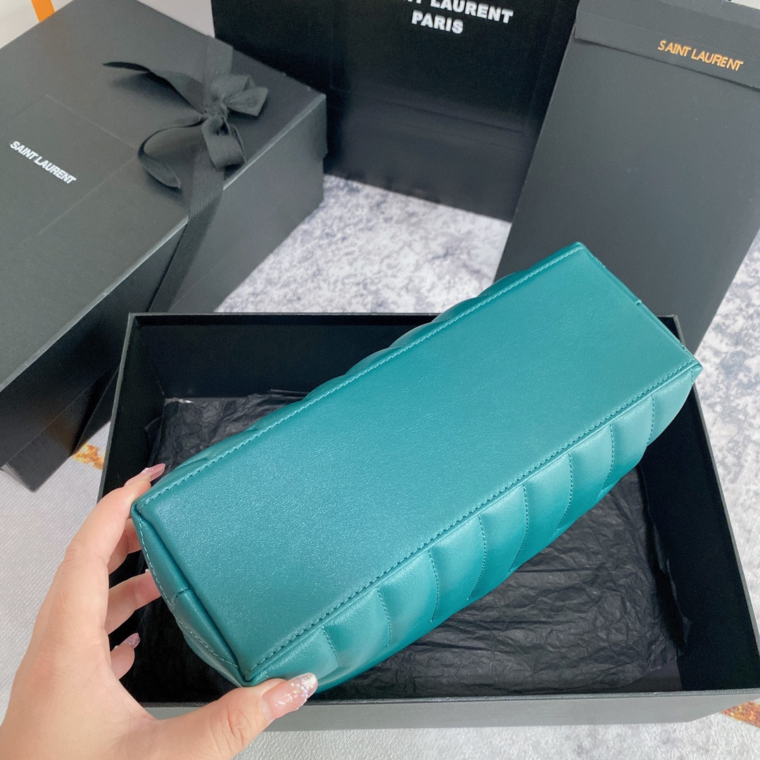 YSL LOULOU SMALL IN QUILTED LEATHER BLUE GOLD 9 X 6.1 X 3.3 INCHES