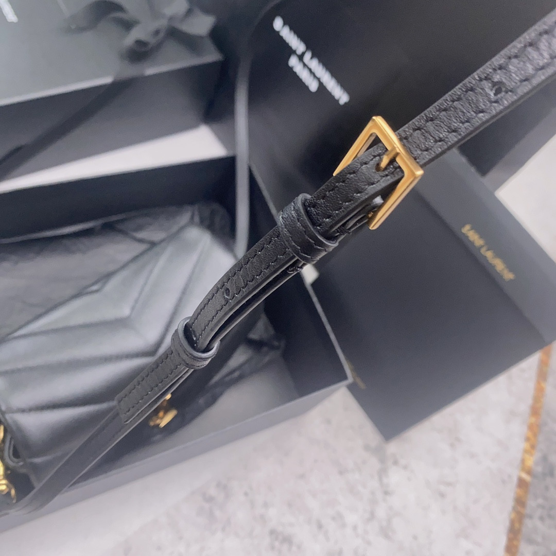 YSL TOY LOULOU IN QUILTED LEATHER BLACK 7.9 X 5.5 X 3 INCHES