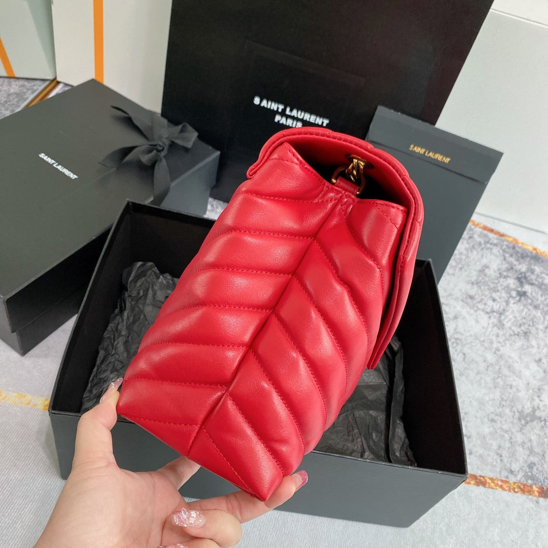 YSL LOULOU MEDIUM IN QUILTED LEATHER RED 12.5 X 8.6 X 3.5 INCHES