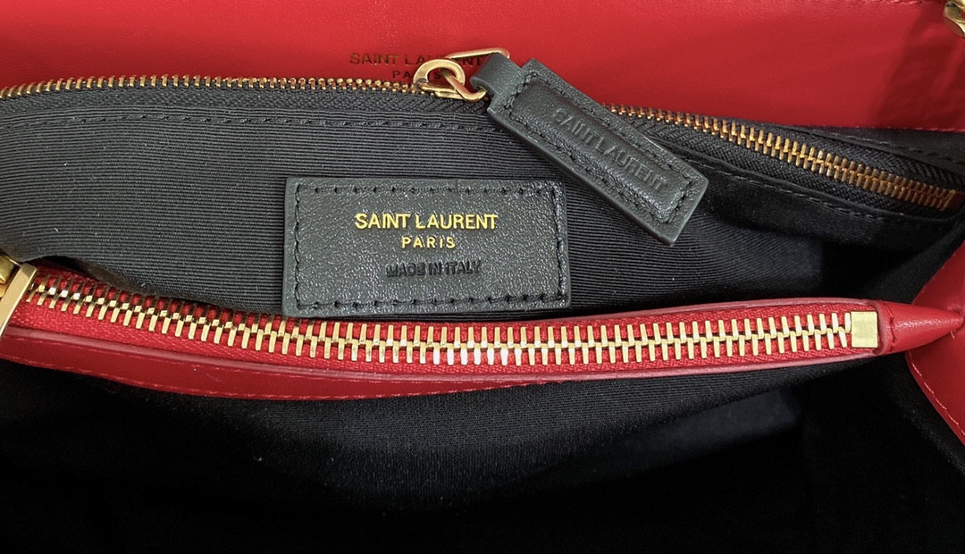 YSL LOULOU MEDIUM IN QUILTED LEATHER RED 12.5 X 8.6 X 3.5 INCHES