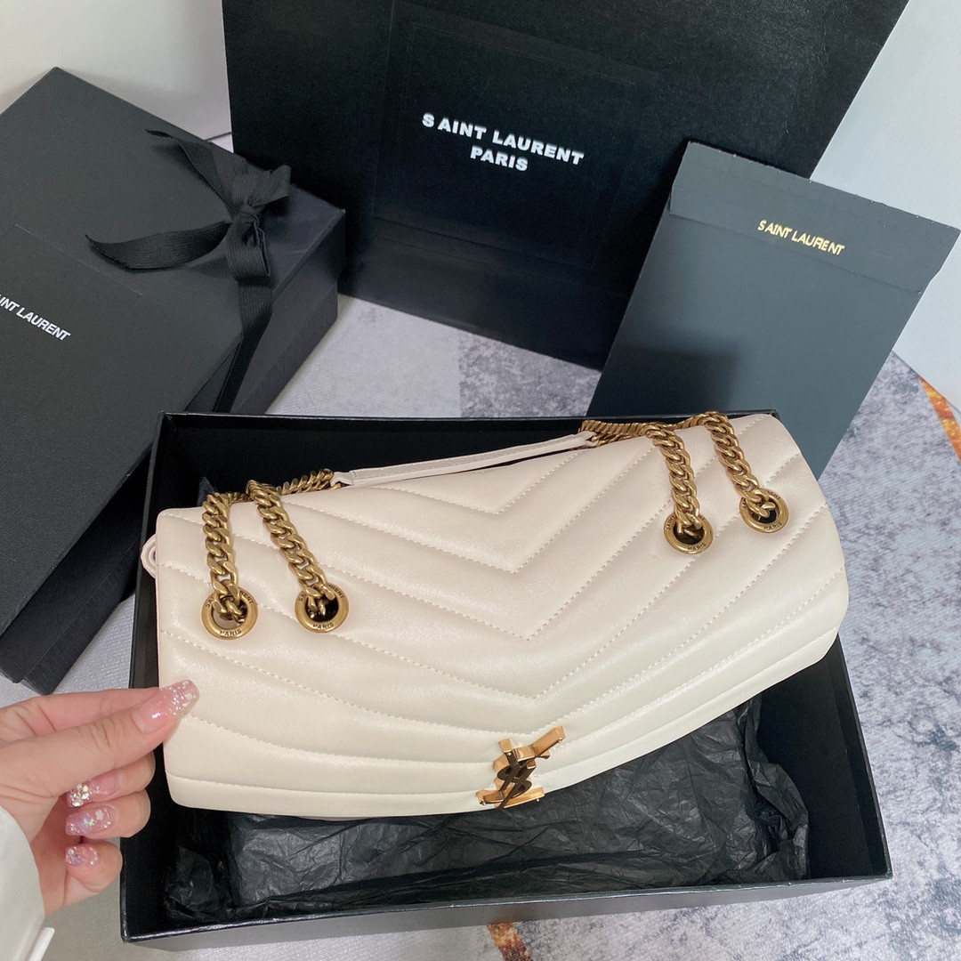 YSL LOULOU MEDIUM IN QUILTED LEATHER BLANC VINTAGE 12.5 X 8.6 X 3.5 INCHES