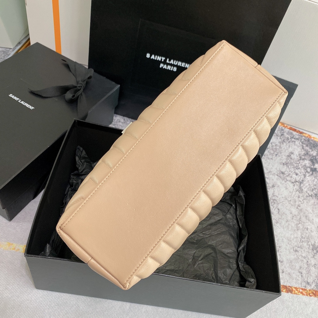 YSL LOULOU MEDIUM IN QUILTED LEATHER DARK BEIGE SILVER 12.5 X 8.6 X 3.5 INCHES