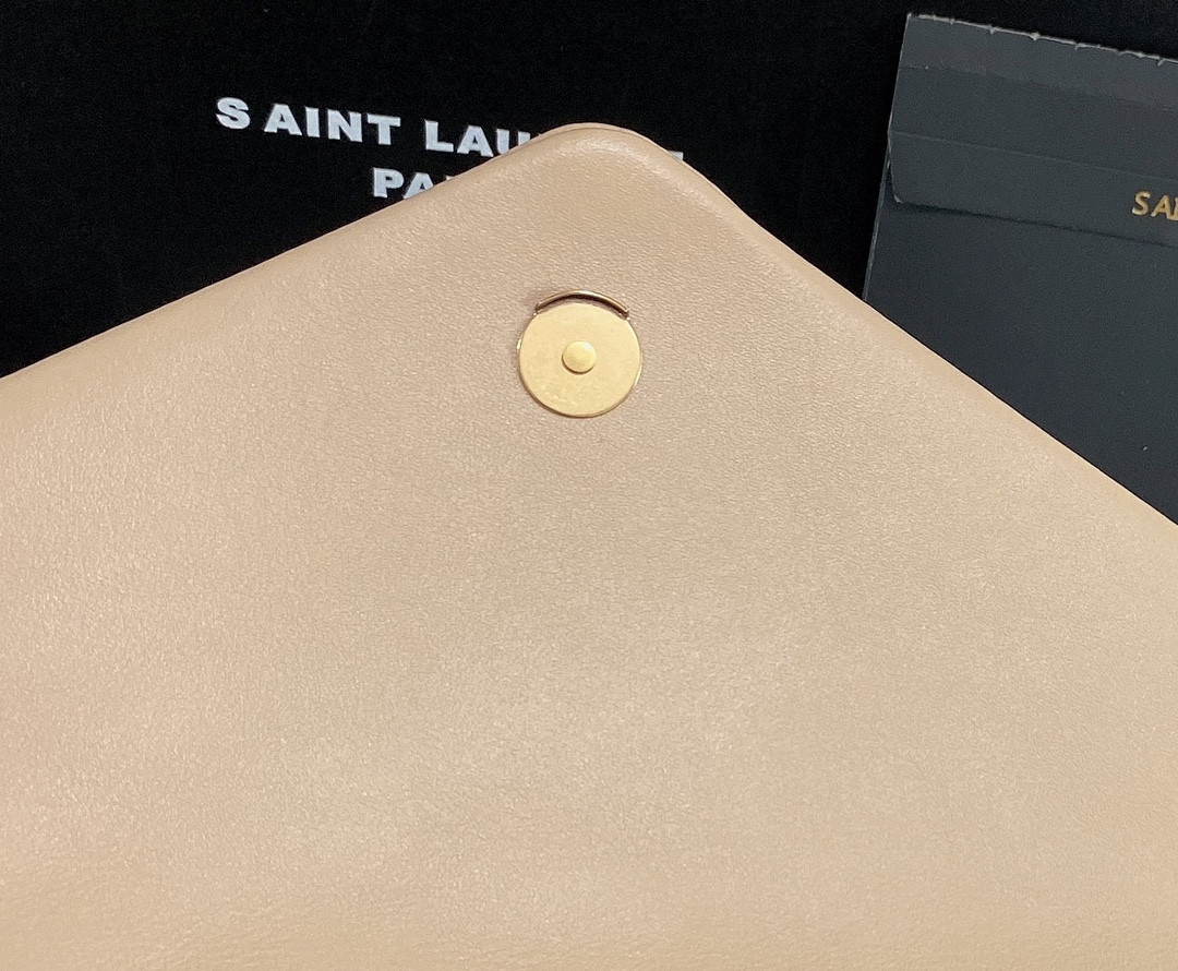 YSL LOULOU MEDIUM IN QUILTED LEATHER DARK BEIGE 12.5 X 8.6 X 3.5 INCHES