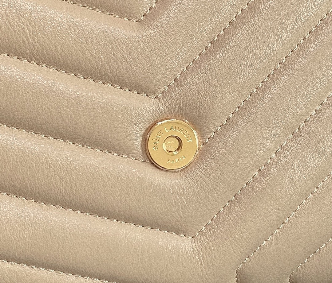 YSL LOULOU MEDIUM IN QUILTED LEATHER DARK BEIGE 12.5 X 8.6 X 3.5 INCHES