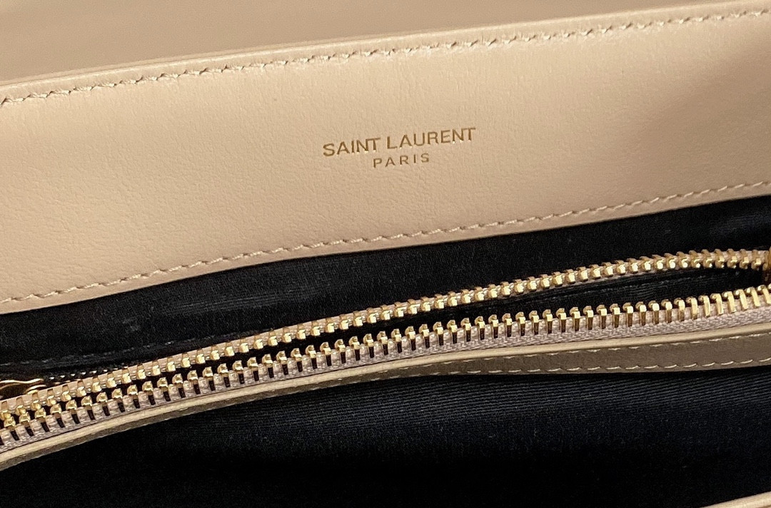 YSL LOULOU MEDIUM IN QUILTED LEATHER DARK BEIGE 12.5 X 8.6 X 3.5 INCHES