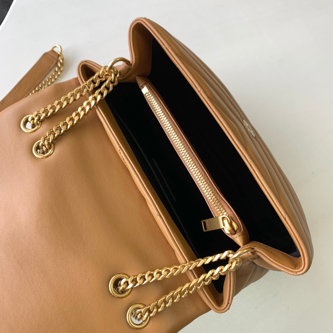 YSL LOULOU SMALL IN QUILTED LEATHER BROWN 9 X 6.1 X 3.3 INCHES