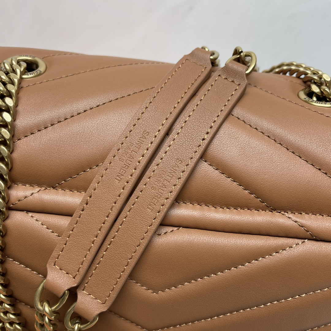 YSL LOULOU MEDIUM IN QUILTED LEATHER BROWN 12.5 X 8.6 X 3.5 INCHES