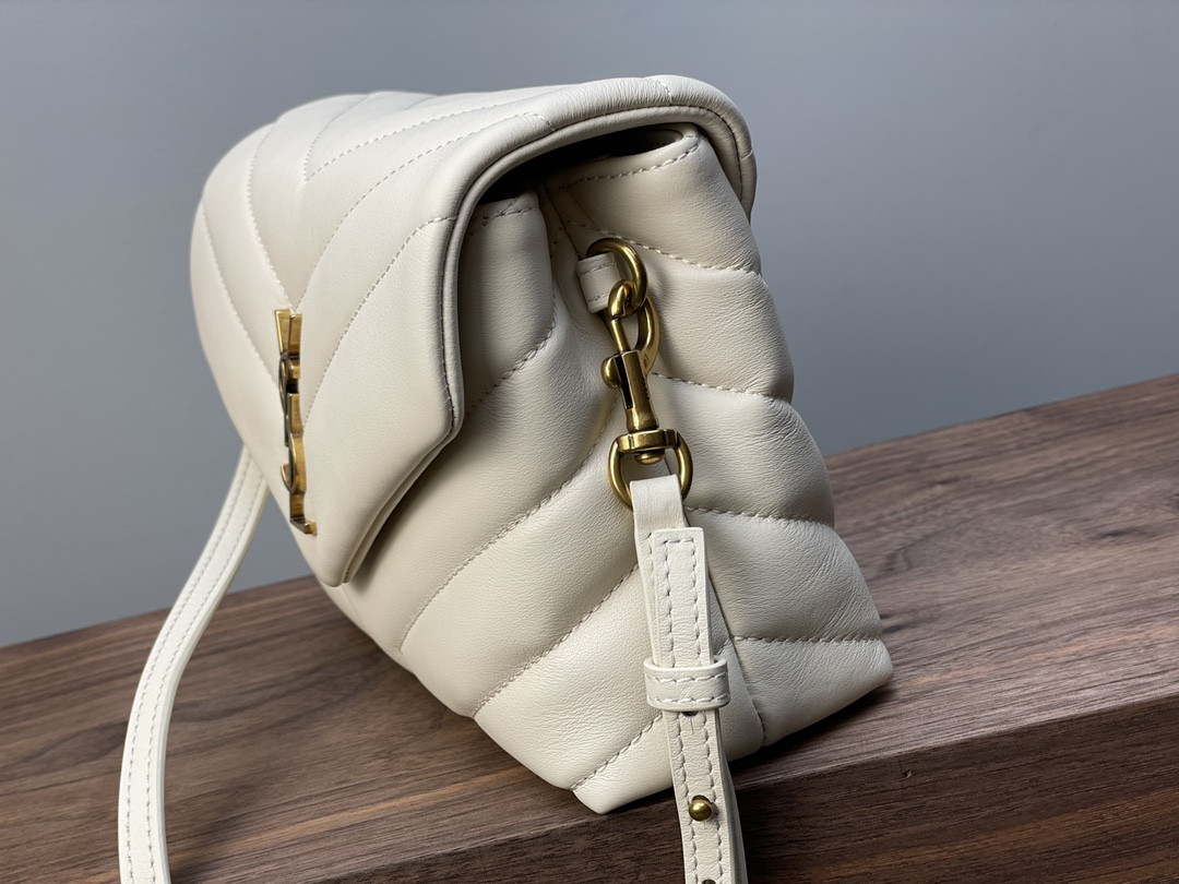 YSL TOY LOULOU IN QUILTED LEATHER WHITE 7.9 X 5.5 X 3 INCHES