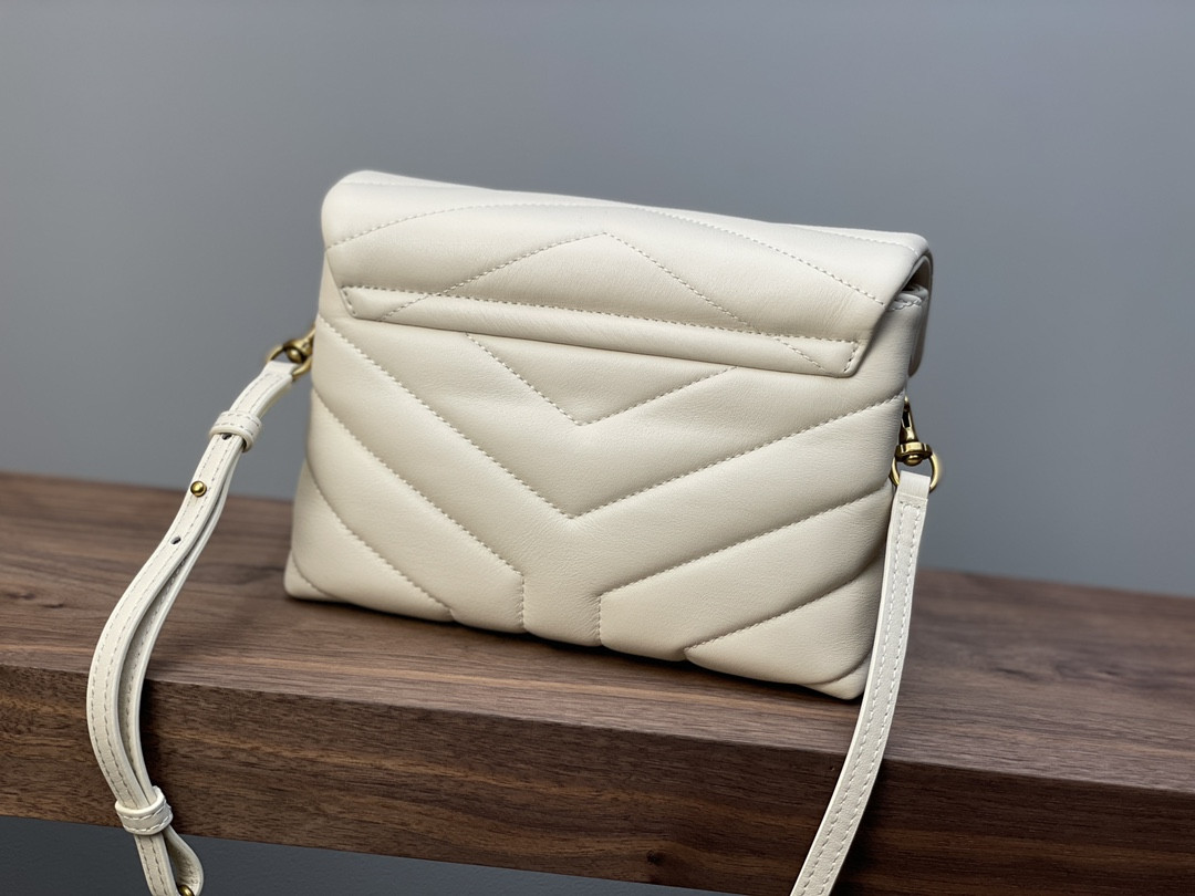 YSL TOY LOULOU IN QUILTED LEATHER WHITE 7.9 X 5.5 X 3 INCHES