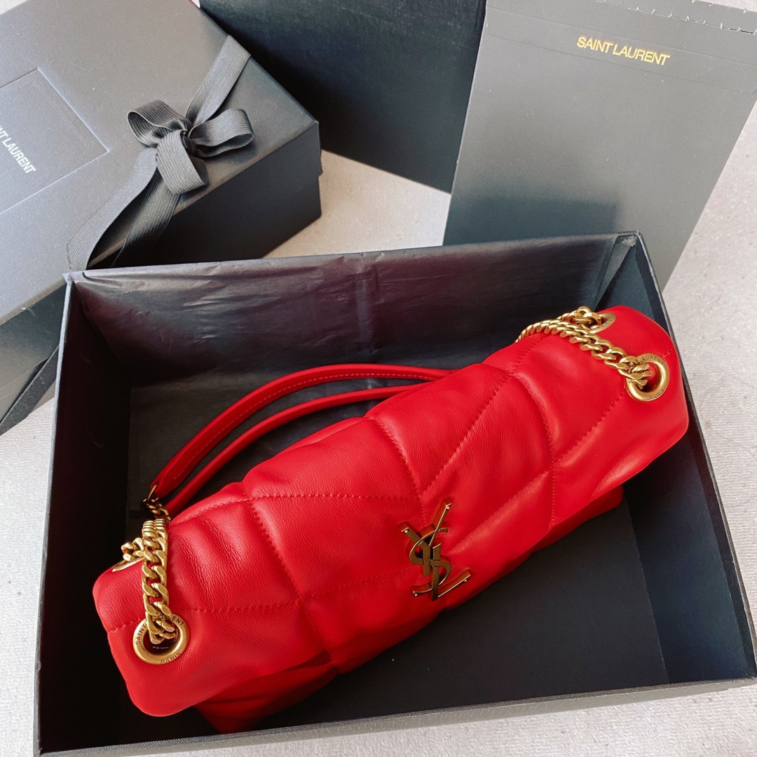 YSL PUFFER SMALL IN NAPPA LEATHER RED 11.4 X 6.6 X 4.3 INCHES
