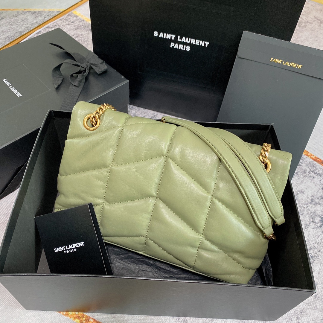 YSL PUFFER SMALL IN NAPPA LEATHER GREEN 11.4 X 6.6 X 4.3 INCHES