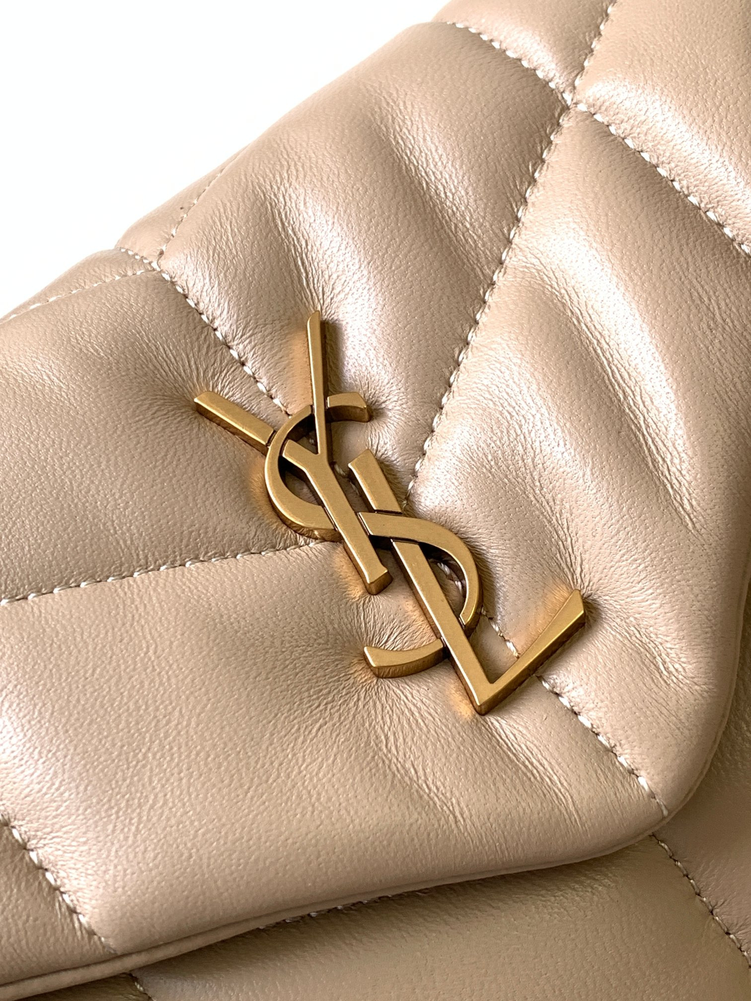 YSL PUFFER MEDIUM IN NAPPA LEATHER DARK BEIGE 13.7 X 9 X 5.3 INCHES