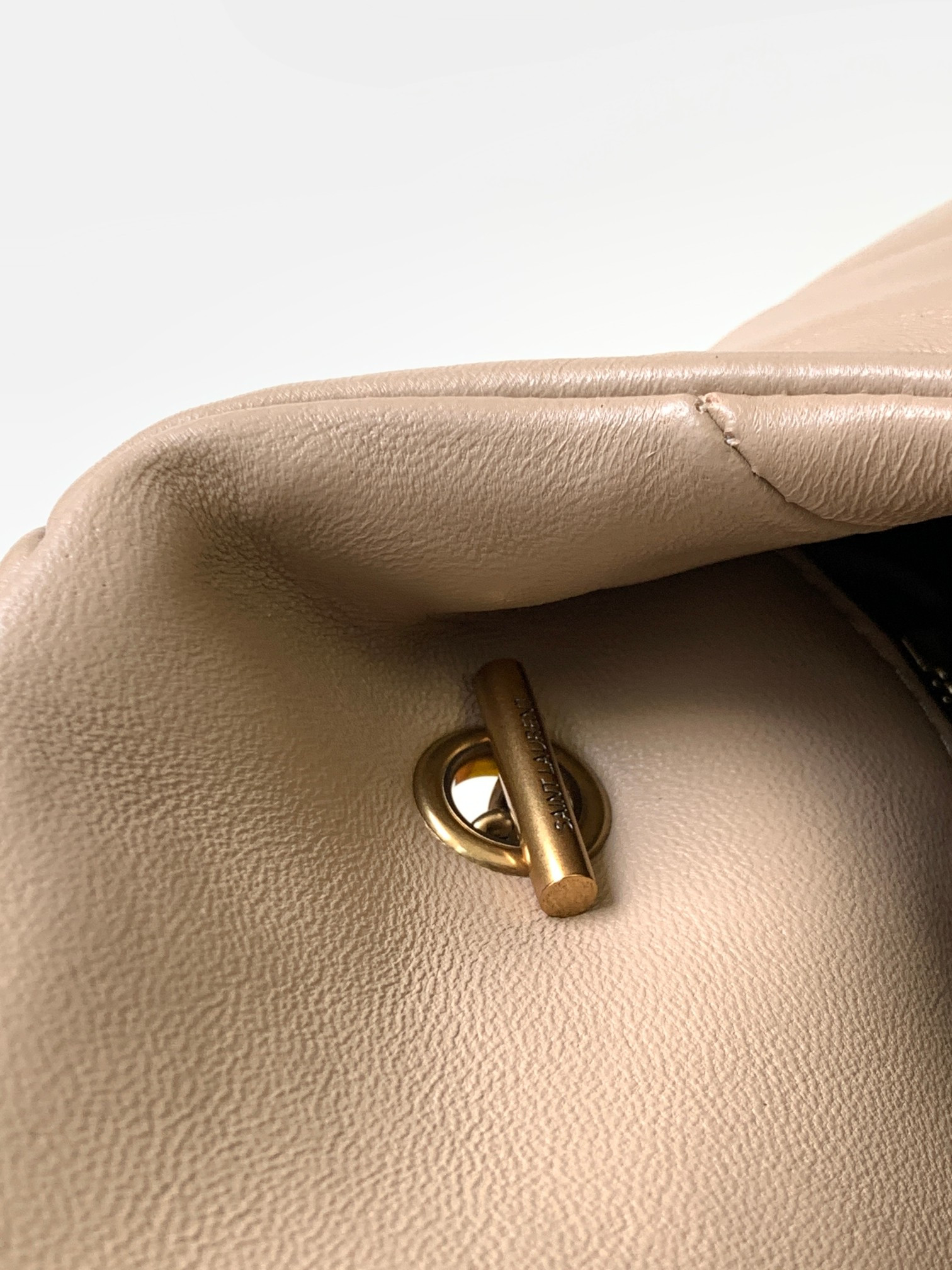 YSL PUFFER MEDIUM IN NAPPA LEATHER DARK BEIGE 13.7 X 9 X 5.3 INCHES