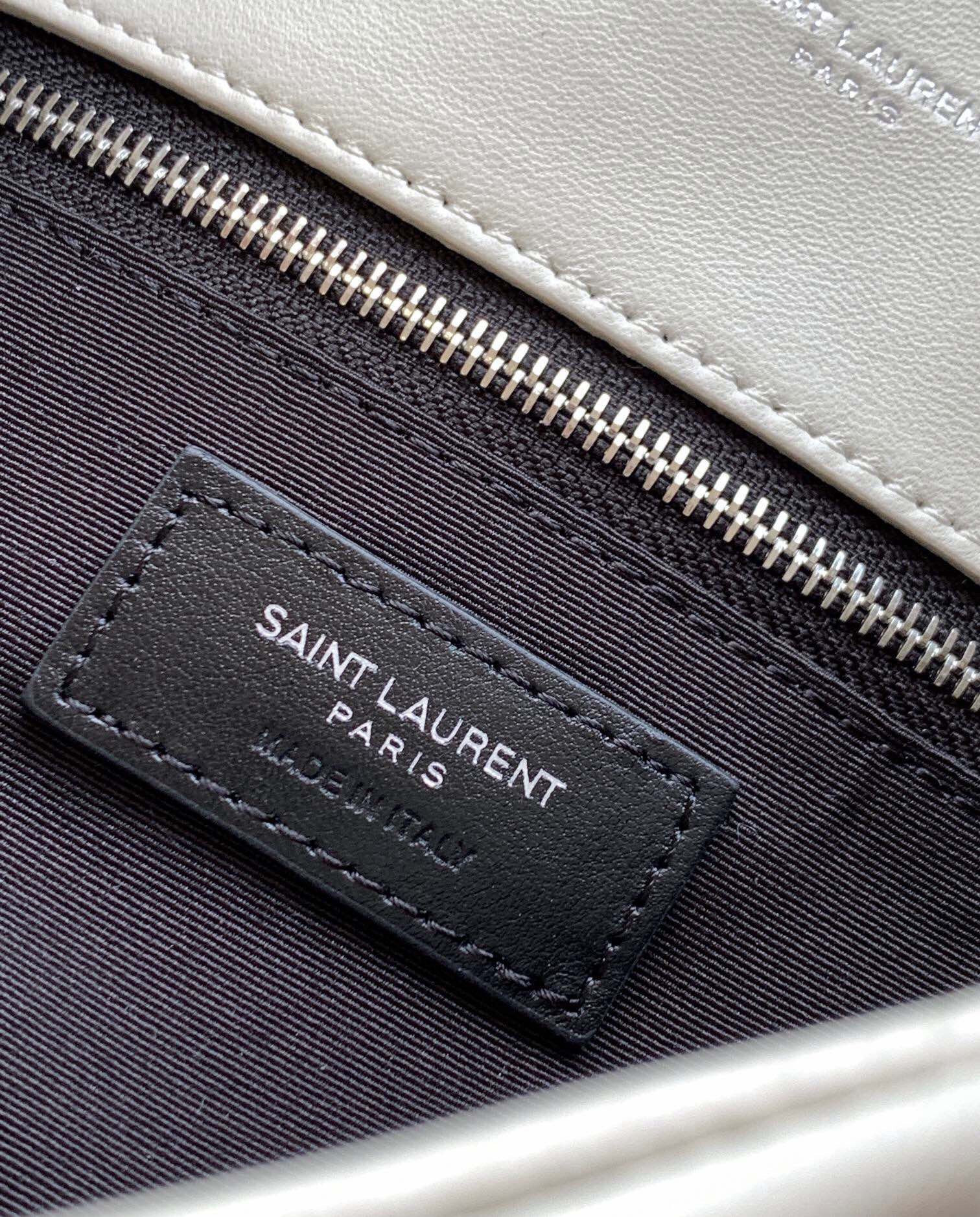 YSL PUFFER MEDIUM IN NAPPA LEATHER WHITE SILVER 13.7 X 9 X 5.3 INCHES