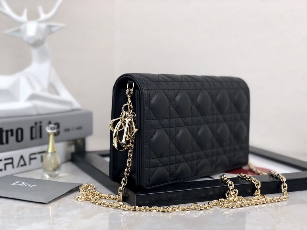 Lady Dior Pouch Black Cannage 8.5 x 4.5 x 1 inches