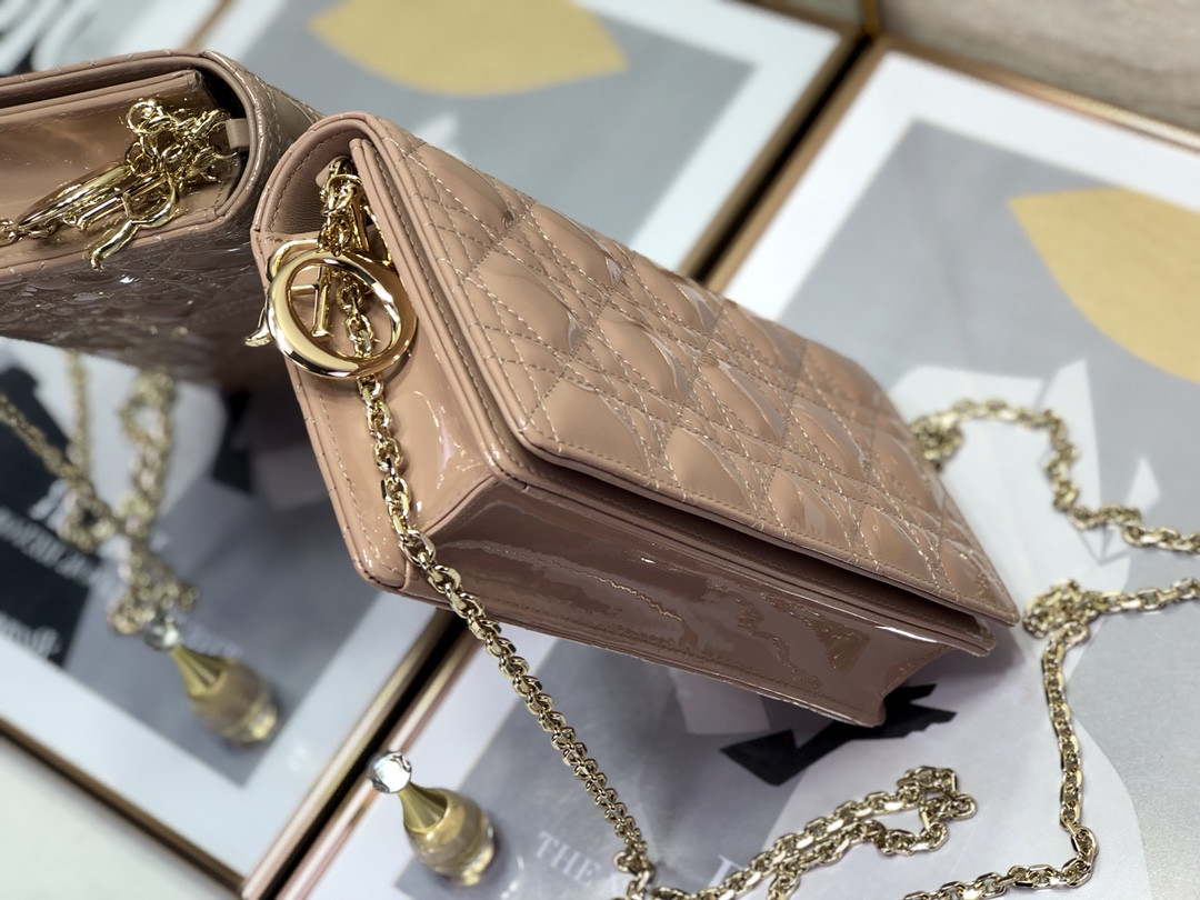 Lady Dior Pouch Rose Des Vents Cannage  8.5 x 4.5 x 1 inches