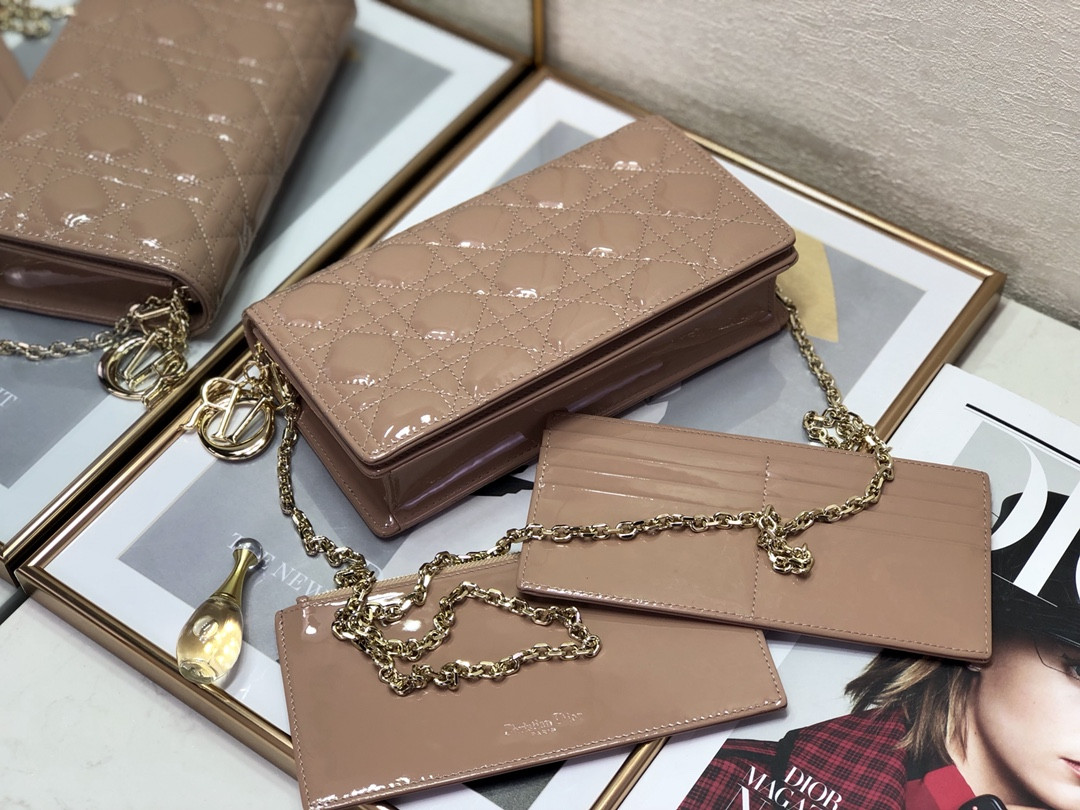 Lady Dior Pouch Rose Des Vents Cannage  8.5 x 4.5 x 1 inches