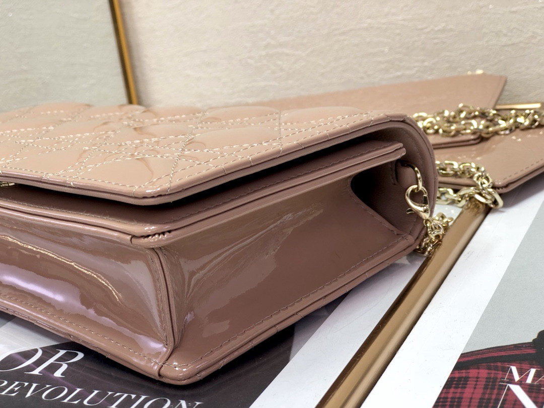 Lady Dior Pouch Rose Des Vents Cannage  8.5 x 4.5 x 1 inches