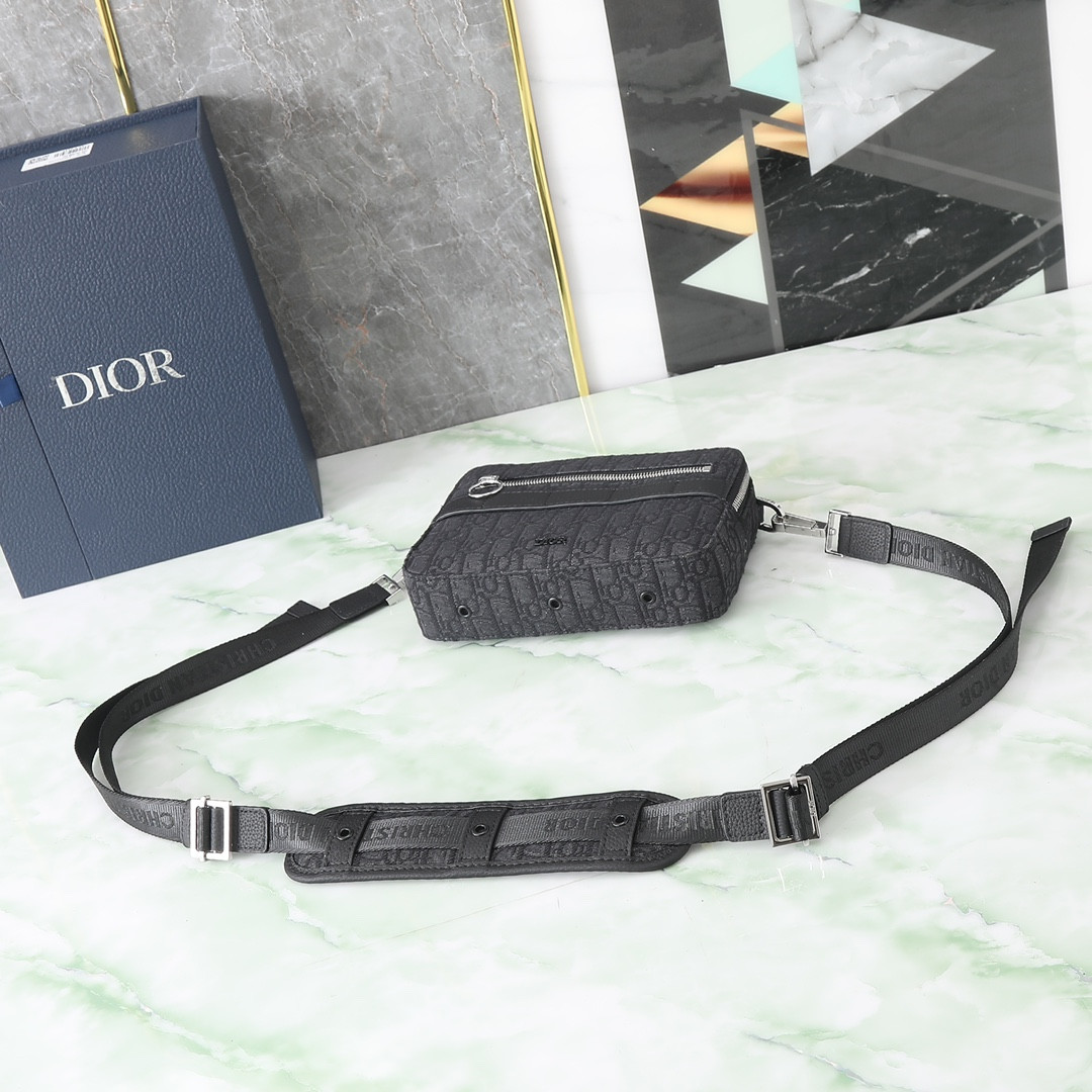 DIOR Safari Bag with Strap  Black Dior Oblique Jacquard  8.5 x 6 x 2.5 inches