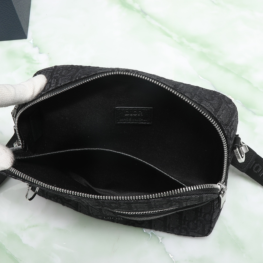 DIOR Safari Bag with Strap  Black Dior Oblique Jacquard  8.5 x 6 x 2.5 inches