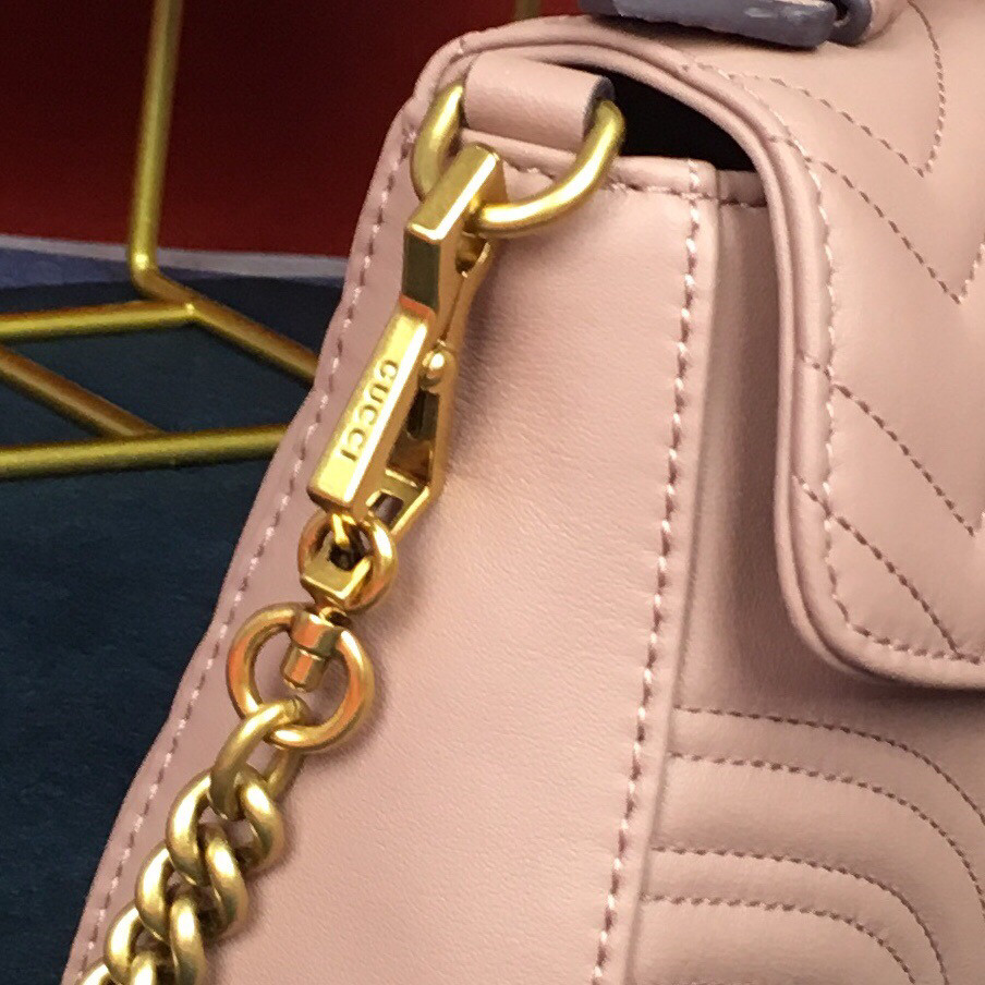 GUCCI GG MARMONT MATELASSÉ MINI BAG PINK 8.5"W x 5"H x 2.5"D