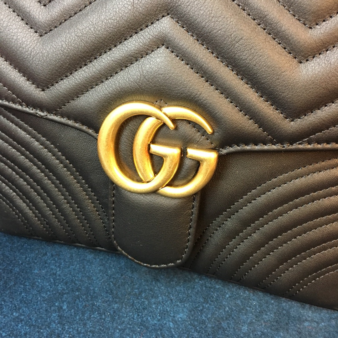 GUCCI GG MARMONT SMALL SHOULDER BAG BLACK 10"W x 6"H x 3"D