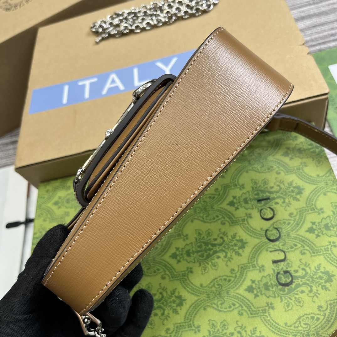 GUCCI HORSEBIT 1955 MINI SHOULDER BAG BROWN 7.7"W x 5-3.1"H x 2.4-1.2"D