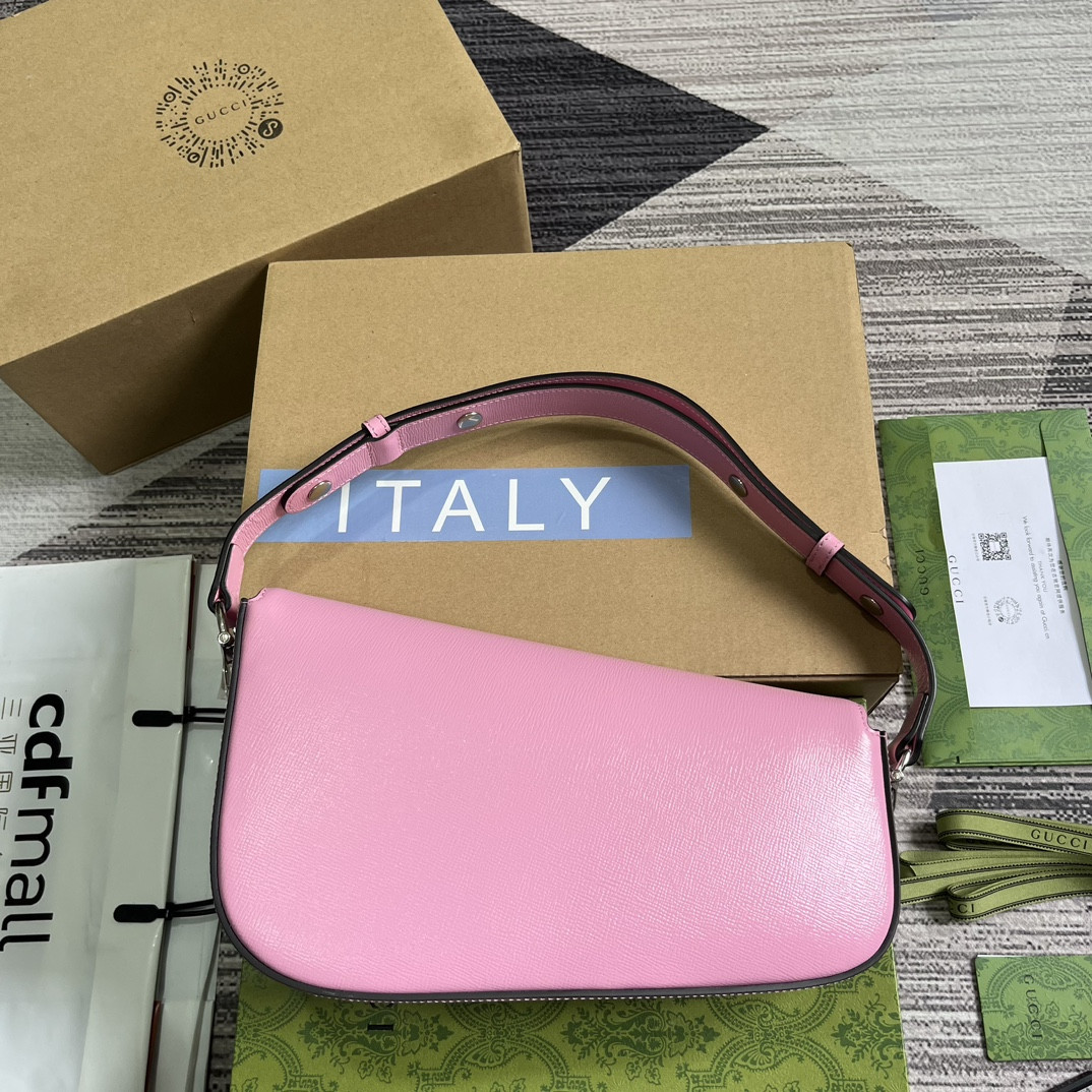 GUCCI HORSEBIT 1955 SMALL SHOULDER BAG pink 10.4"W x 6.7-4.1"H x 3.1-1.6"D