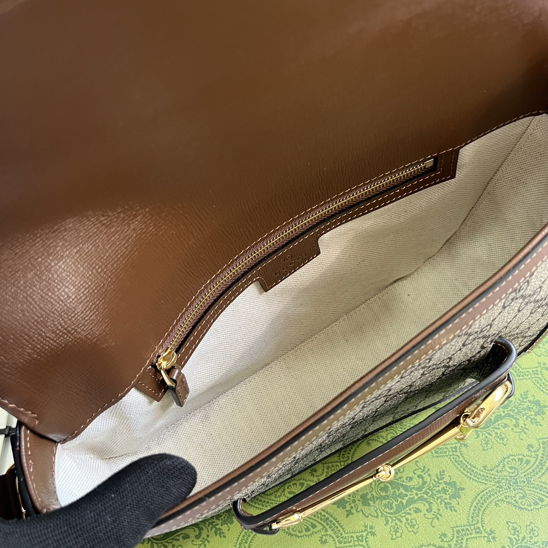 GUCCI HORSEBIT 1955 SMALL SHOULDER BAG Beige Brown 10.4"W x 6.7-4.1"H x 3.1-1.6"D