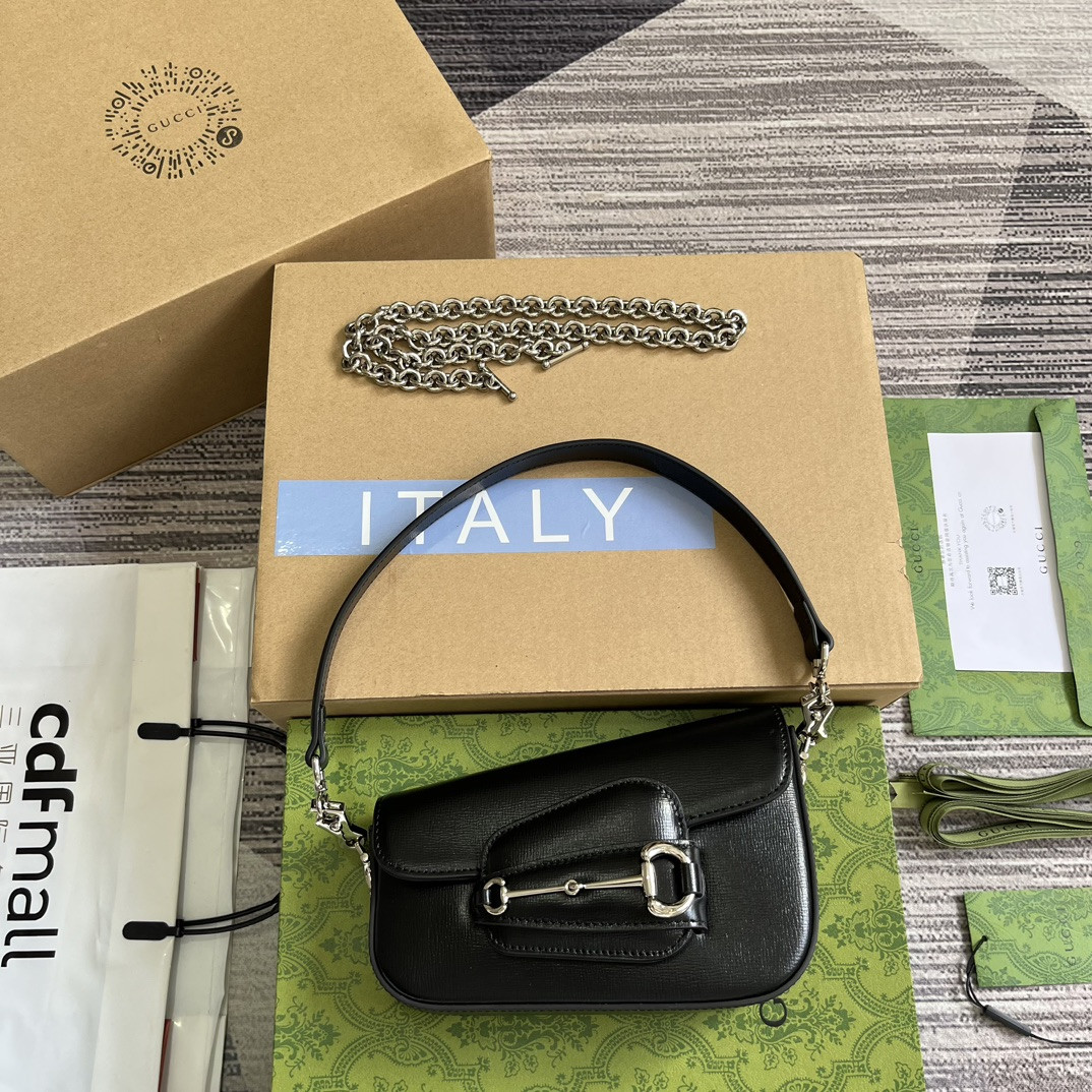 GUCCI HORSEBIT 1955 MINI SHOULDER BAG BLACK 7.7"W x 5-3.1"H x 2.4-1.2"D