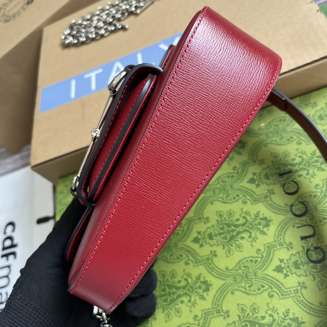 GUCCI HORSEBIT 1955 MINI SHOULDER BAG RED 7.7"W x 5-3.1"H x 2.4-1.2"D