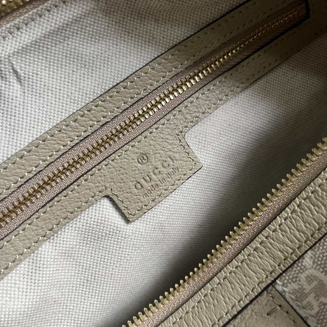 GUCCI OPHIDIA GG MINI TOP HANDLE BAG Beige and white 8.4"W x 5.5"H x 4.5"D