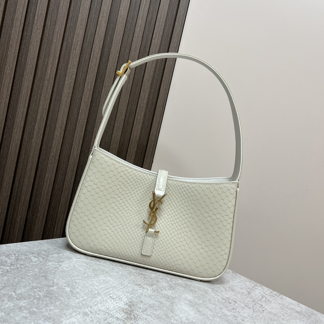 YSL LE 5 À 7 IN CROCODILE-EMBOSSED LEATHER white 9 X 6.3 X 2.5 INCHES