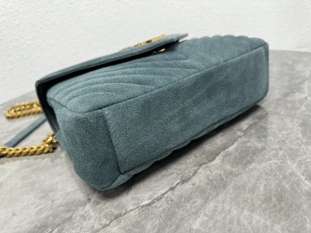 YSL COLLEGE MEDIUM IN QUILTED SUEDE blue 9.4 X 6.6 X 2.5 INCHES