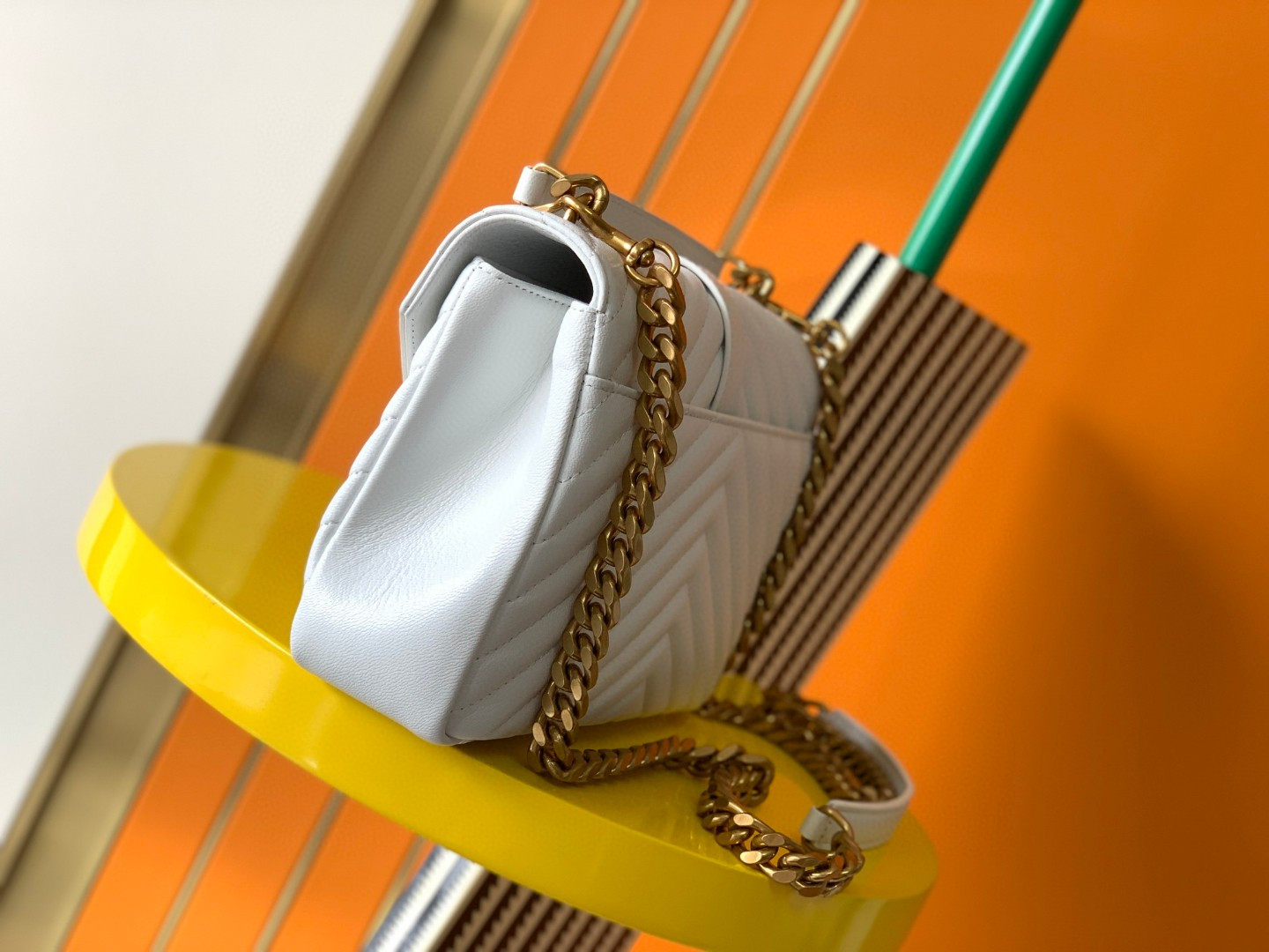 YSL COLLEGE MEDIUM IN QUILTED LEATHER white  9.4 X 6.6 X 2.5 INCHES