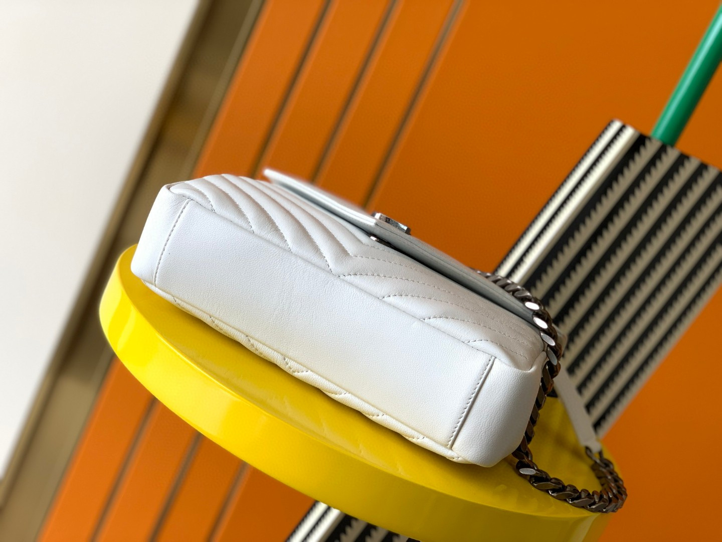 YSL COLLEGE MEDIUM IN QUILTED LEATHER white silver 9.4 X 6.6 X 2.5 INCHES