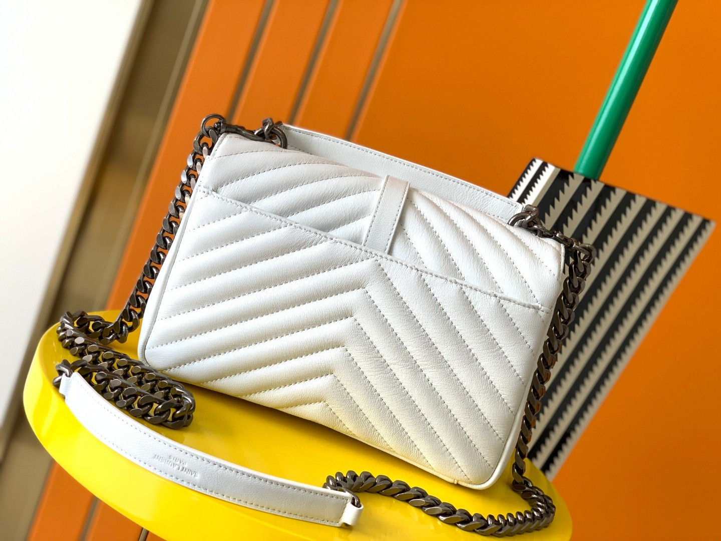 YSL COLLEGE MEDIUM IN QUILTED LEATHER white silver 9.4 X 6.6 X 2.5 INCHES