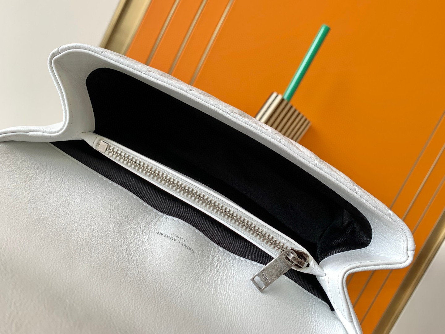 YSL COLLEGE MEDIUM IN QUILTED LEATHER white silver 9.4 X 6.6 X 2.5 INCHES