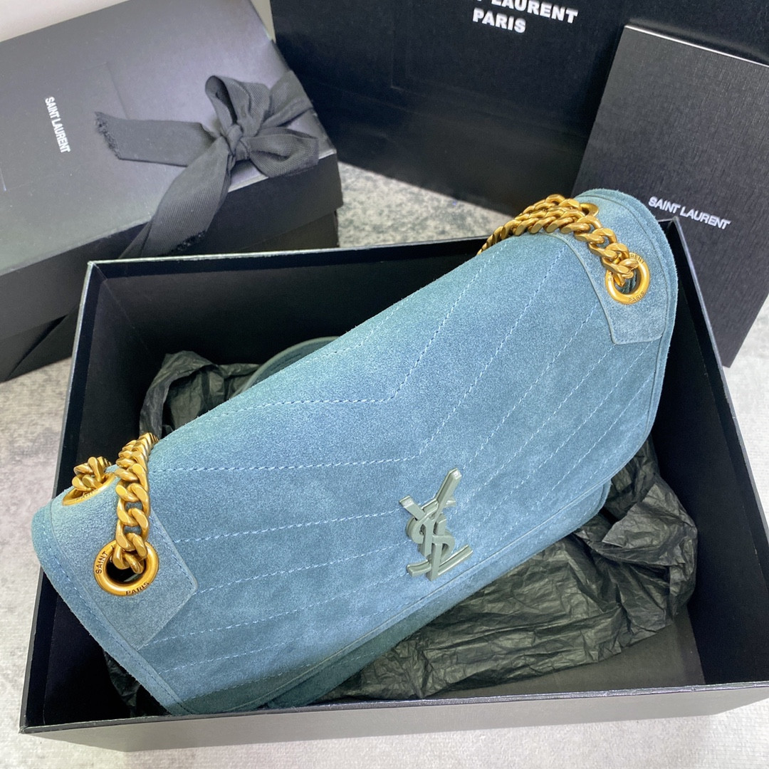 YSL NIKI MEDIUM IN SUEDE BLUE 11 X 7.8 X 3.3 INCHES