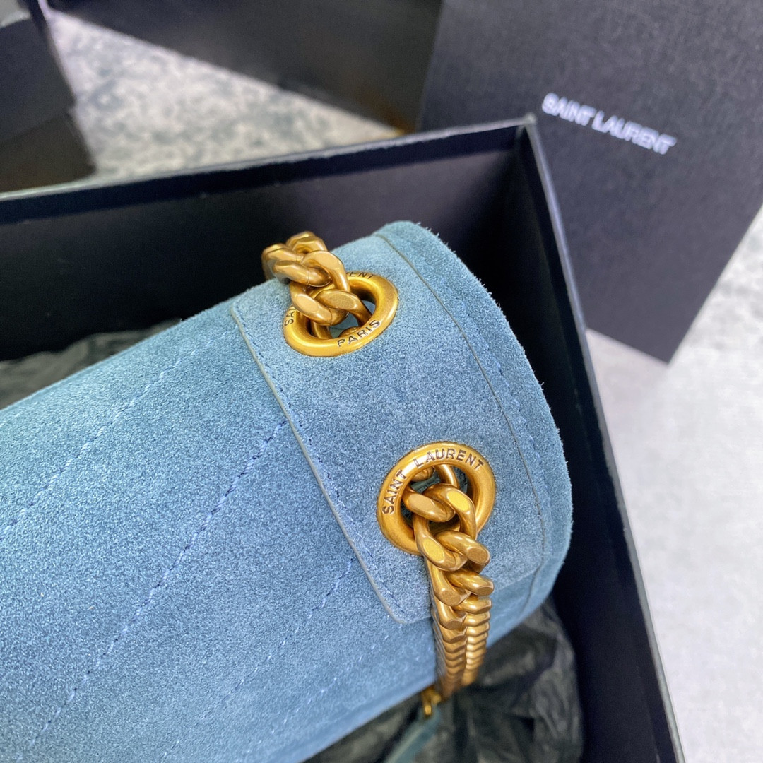 YSL NIKI MEDIUM IN SUEDE BLUE 11 X 7.8 X 3.3 INCHES