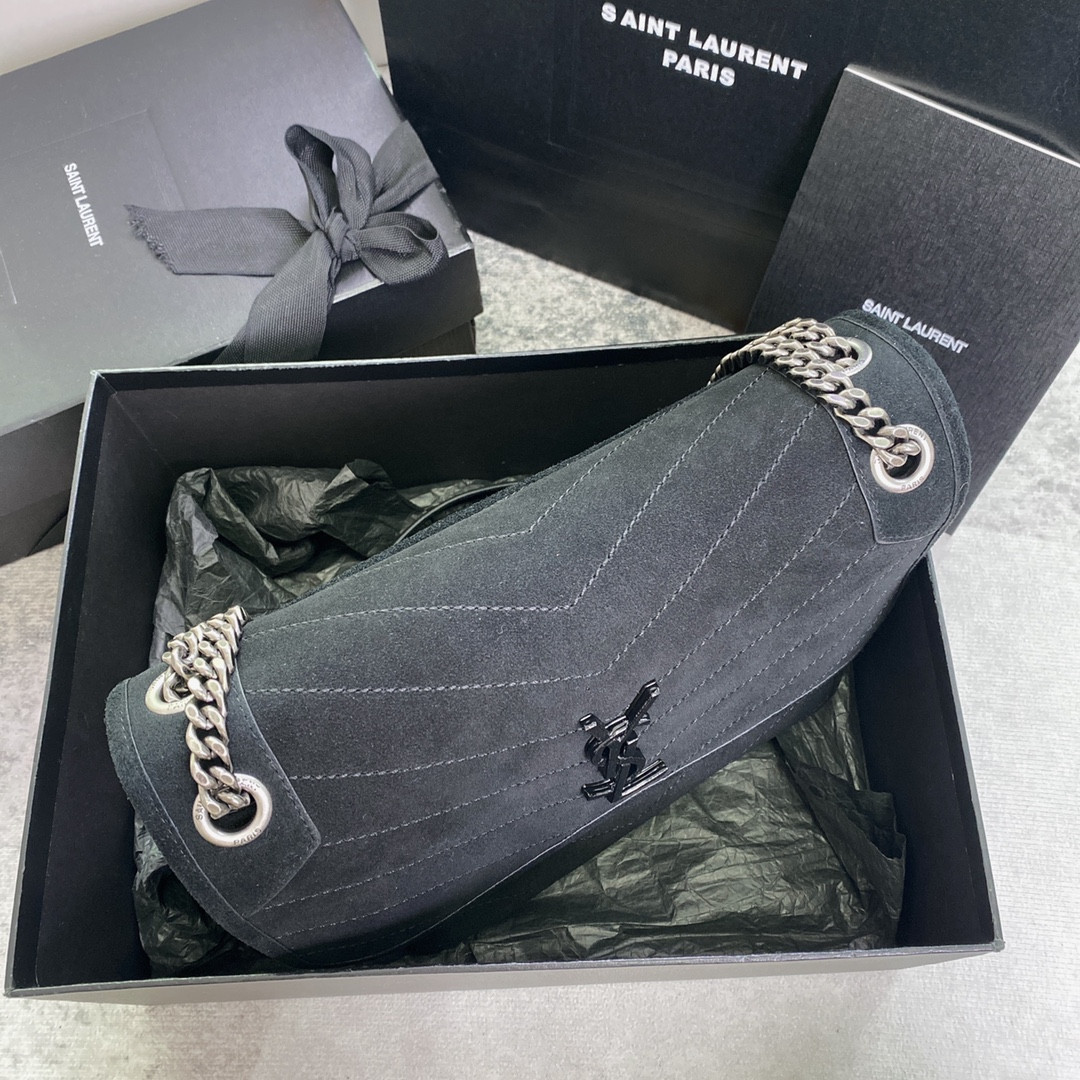 YSL NIKI MEDIUM IN SUEDE BLACK 11 X 7.8 X 3.3 INCHES