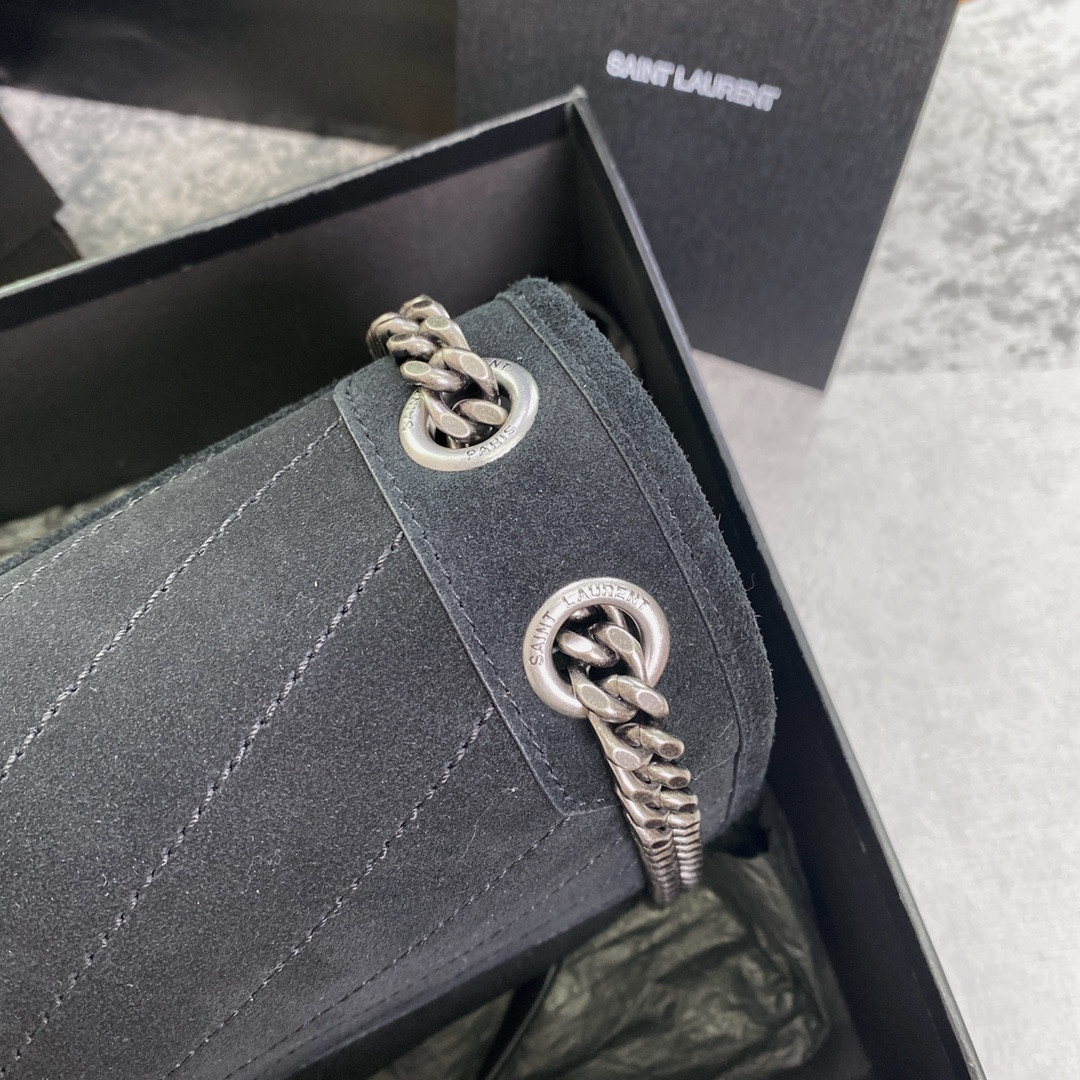 YSL NIKI MEDIUM IN SUEDE BLACK 11 X 7.8 X 3.3 INCHES