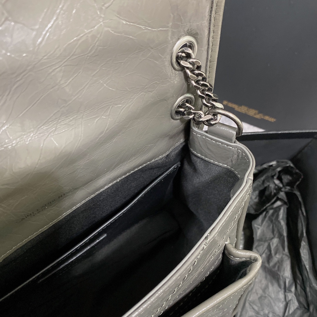 YSL NIKI BABY IN VINTAGE LEATHER STORM 8.2 X 6 X 2.9 INCHES