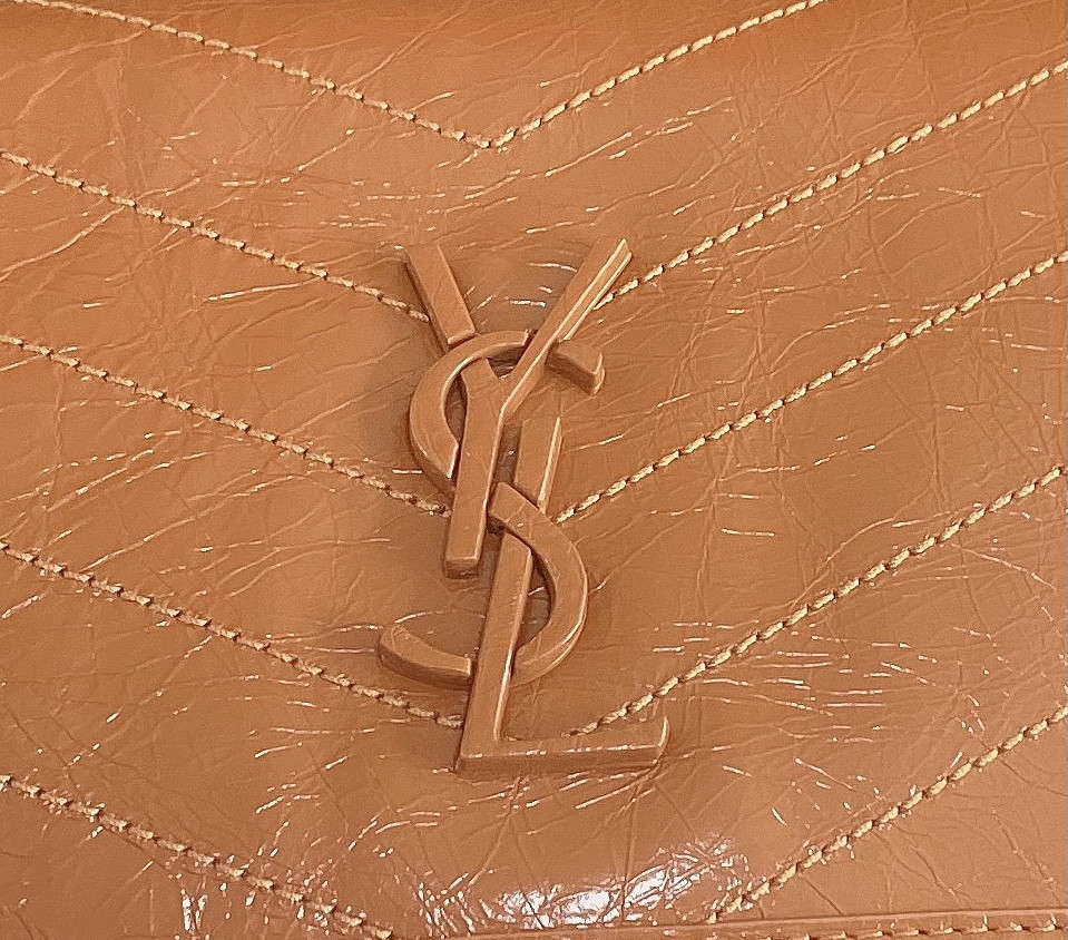 YSL NIKI MEDIUM IN VINTAGE LEATHER LIGHT CARAMEL 11 X 7.8 X 3.3 INCHES