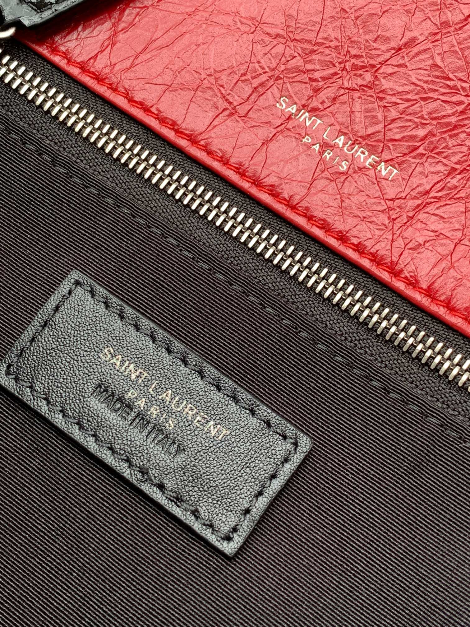 YSL NIKI MEDIUM IN VINTAGE LEATHER SHINY RED 11 X 7.8 X 3.3 INCHES