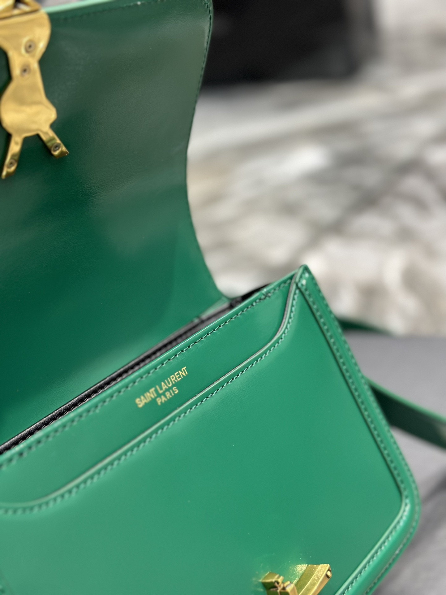 YSL SOLFERINO SMALL SATCHEL IN BOX SAINT LAURENT GREEN 7.4 X 5.1 X 1.9 INCHES